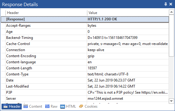 HTTP Sniffer / Response Header
