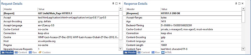 HTTP header details in Network Sniffer GUI