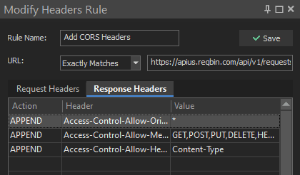 HTTP Debugger rule appending Access-Control-Allow-Origin, Access-Control-Allow-Methods, and Access-Control-Allow-Headers response headers