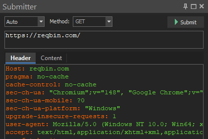 HTTP Debugger Submitter window